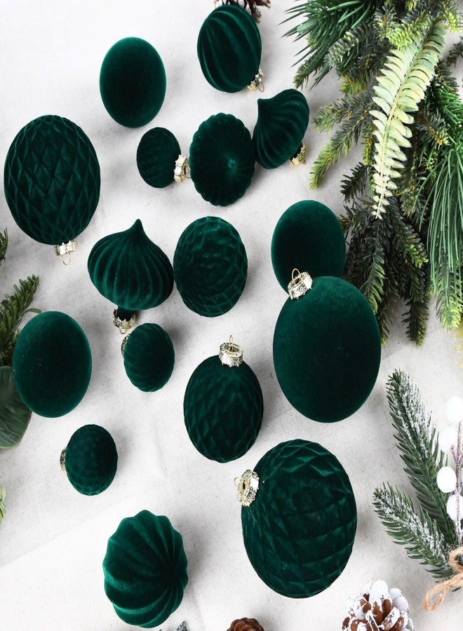 VTYEPOU Christmas Tree Ornaments Green Velvet - Pack of 28pcs Flocked Xmas Balls Ornament Decorations Assortment - Image 5